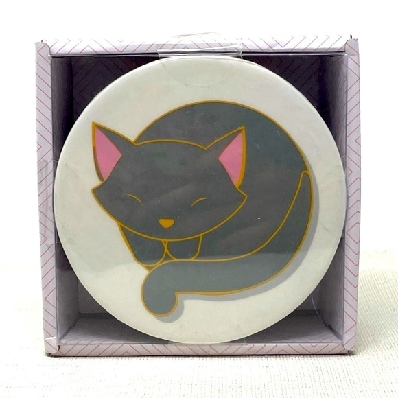 🌺 New View Cat Ceramic & Cork Coasters - Set of 4 - Picture 5 of 7